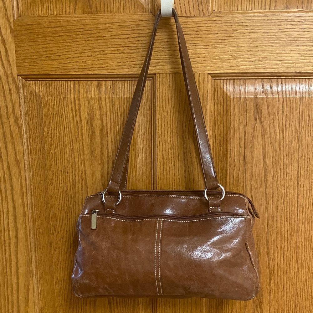 Kim Rogers Cognac Brown Faux Leather Shoulder Bag Multi Pocket Hobo